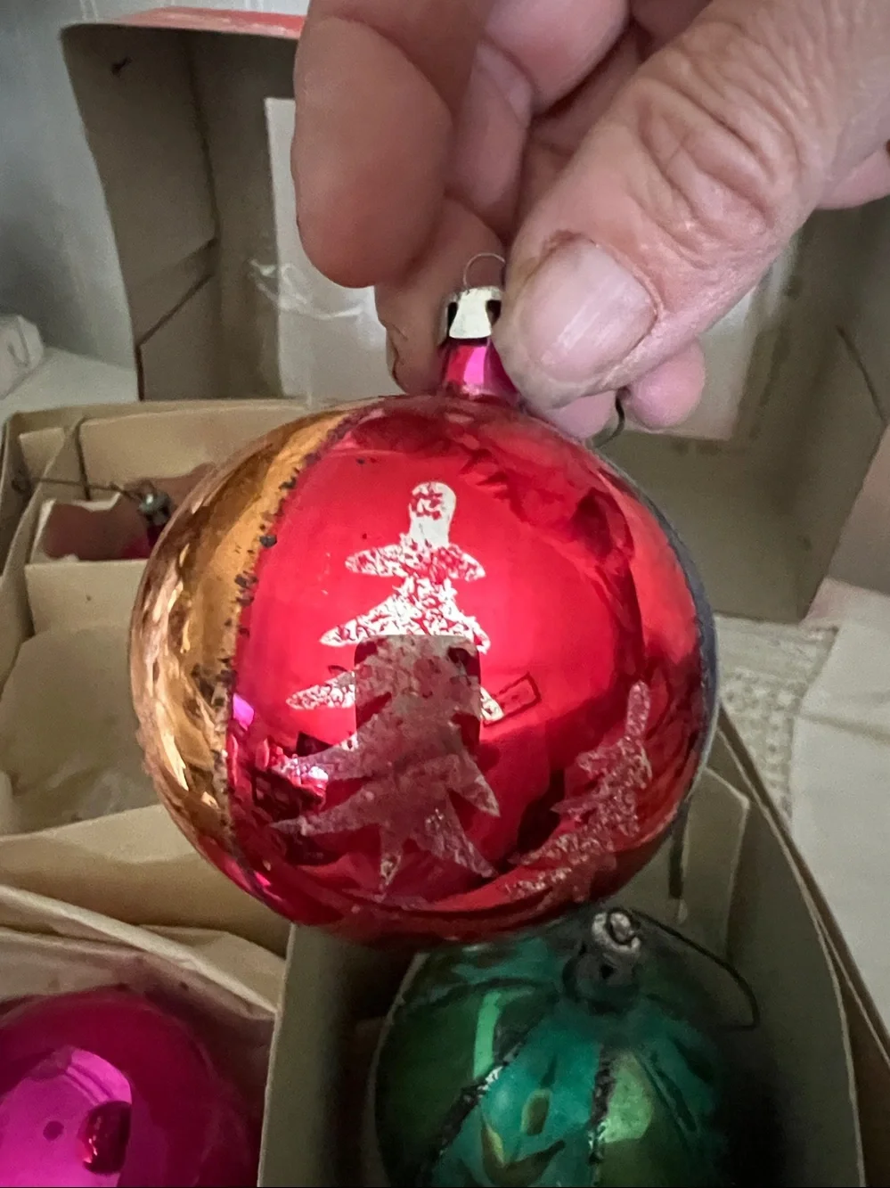 Mixed Lot Vintage Mercury Glass Ornaments hot pink & decorated mica